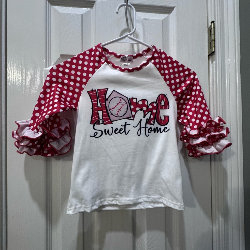 Charming Kids Raglan Tee with Polka Dot Sleeves - Red & White